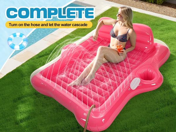 Inflatable Tanning Pool Lounger Float,  72*61’’/80*67’’Large Size Pool Floats Adult with Automatic Spray Cooling, 5 in 1 Suntan Tub Raft Floatie, Sunbathing Bed Lounge for Pool Party Yard Tanning  Outdoorfun