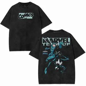 Superstyle MTU Spidey vs Mark Grayson Invincible War Comic Double Printed Oversize Lightweight Acid Washed Tee TV Series Graphic Cotton T-Shirt Fabric Menswear RCM