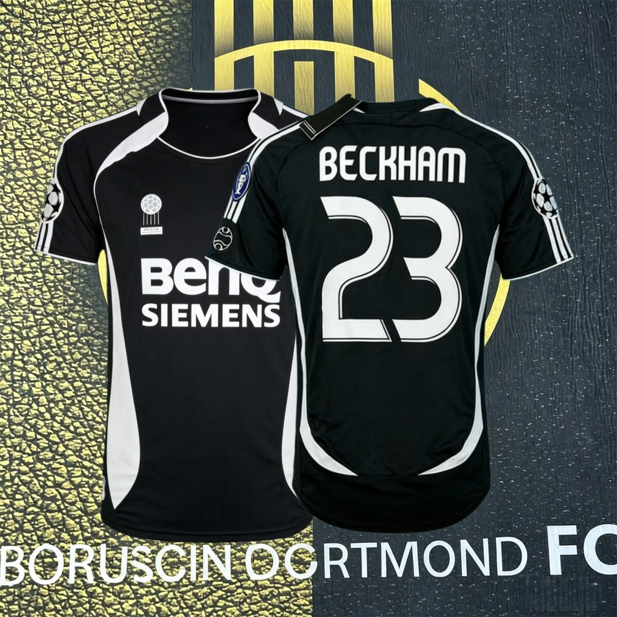 0607 Retro away No. 23 Beckham black and white short-sleeved fan version football jersey