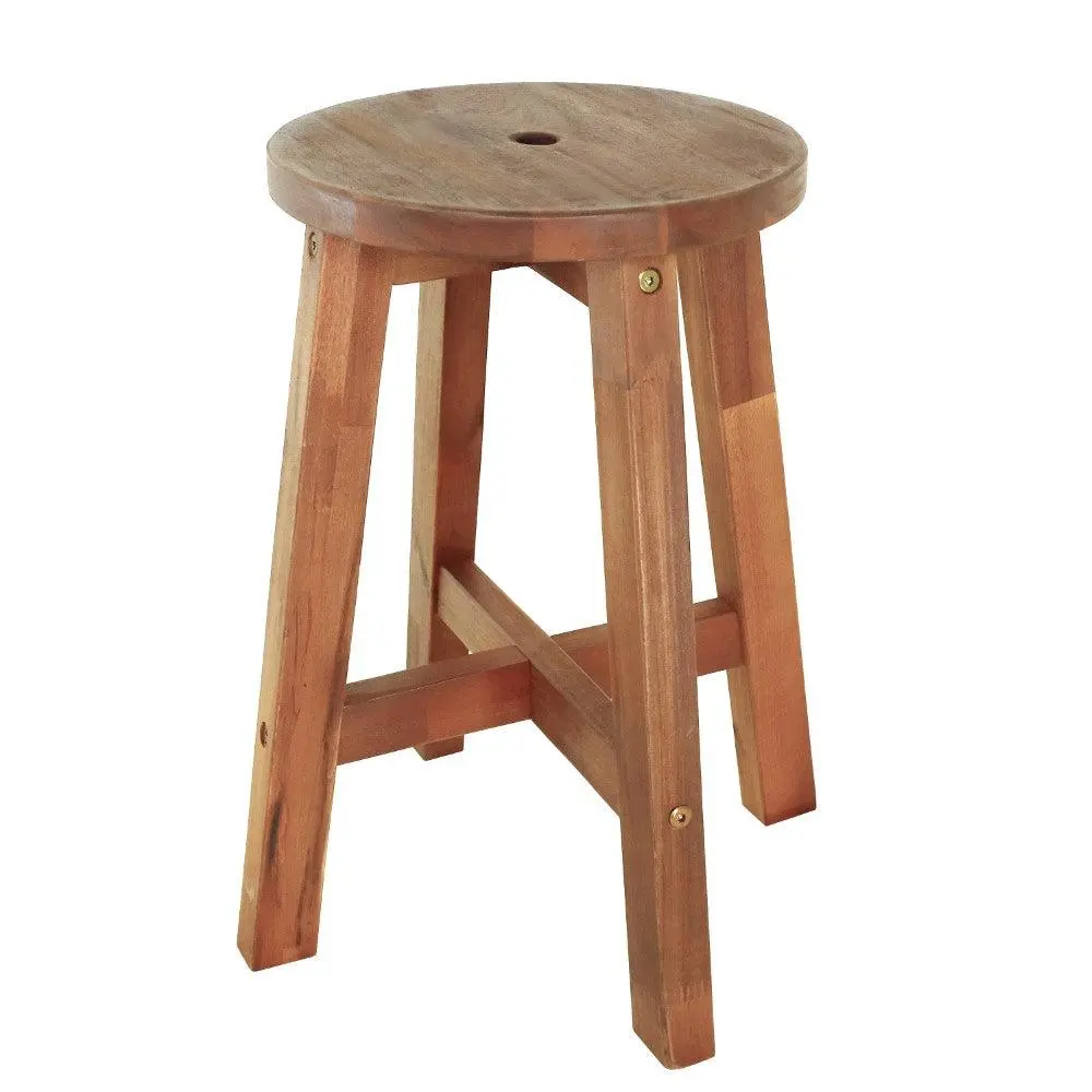 Grove-18 Coastal Casual Acacia Wood Round Accent Stool - Indoor-Outdoor Elevated Plant Stand, Side Table, Tripod with Organic Charm, 352-lb Weight Capacity, Easy Assembly