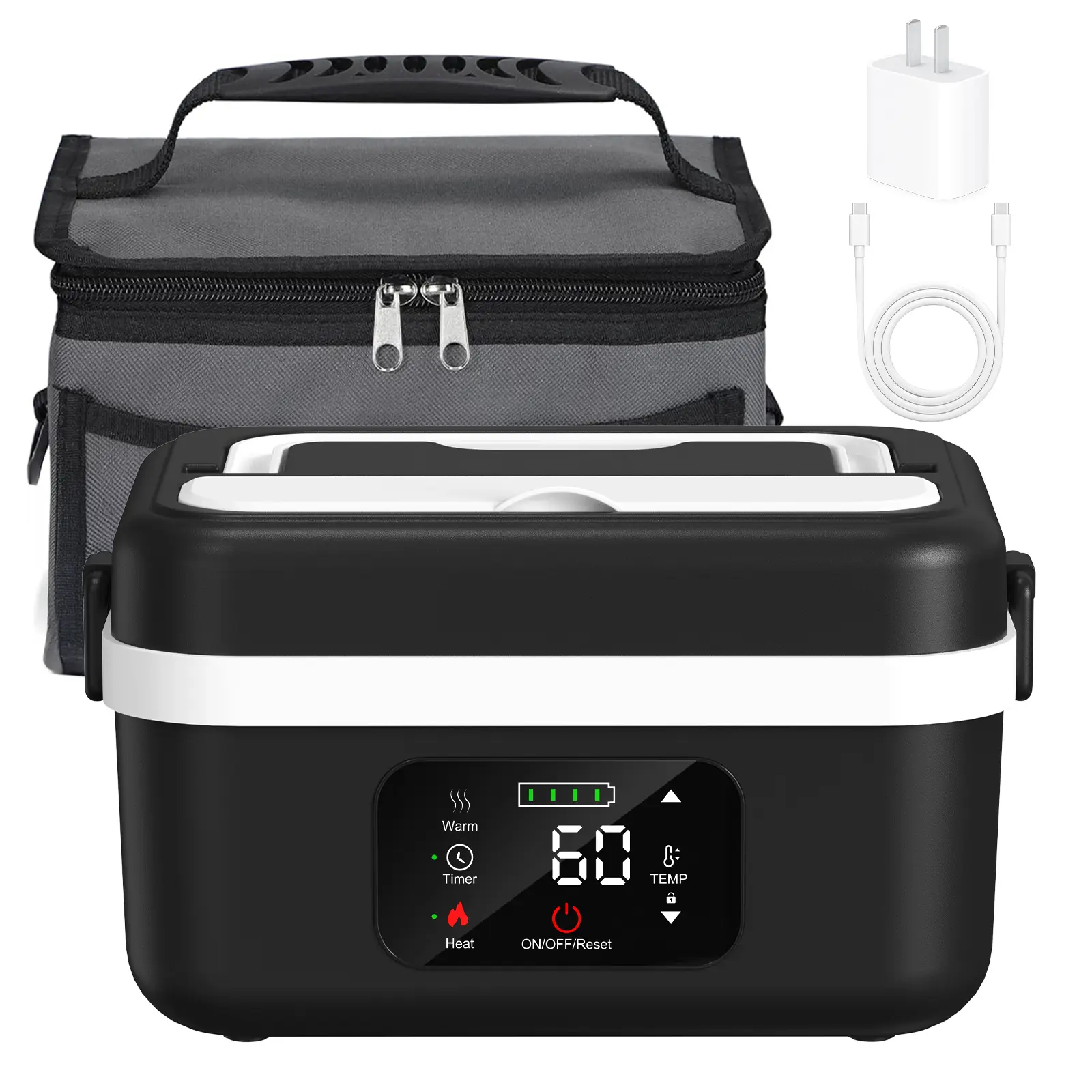 Esemoil Self Heating Lunch Box Portable Insulated Stainless Steel Container with 16000mAh Battery for Office Car Truck Outdoor 220°F Max Dishwasher Sa