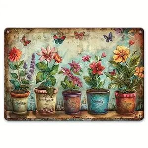Aluminum Garden Signs with Floral & Butterfly Design - Rustproof Waterproof Wall Decor for Home, Office, Cafe - English Vintage Metal Tin Plaque - Multipurpose Yard Art, Gift Idea, 8x12 inches - Pack of 1