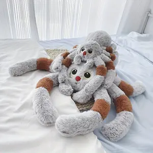 Spider Plush Toy - Soft Weighted Stuffed Animal with Expressive Eyes & Fluffy Legs, Cuddly Huggable Plushie for Bed, Sofa, Birthday & Christmas Gifts, Halloween Decorations - Light Grey & Brown Polyester Fiber Stuffed Animal for Women & Teens cute doll gi