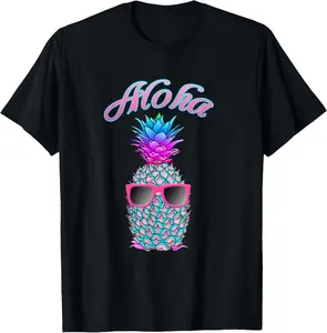 Cool Colorful Pineapple Hawaiian Aloha T-Shirt Cotton Fabric