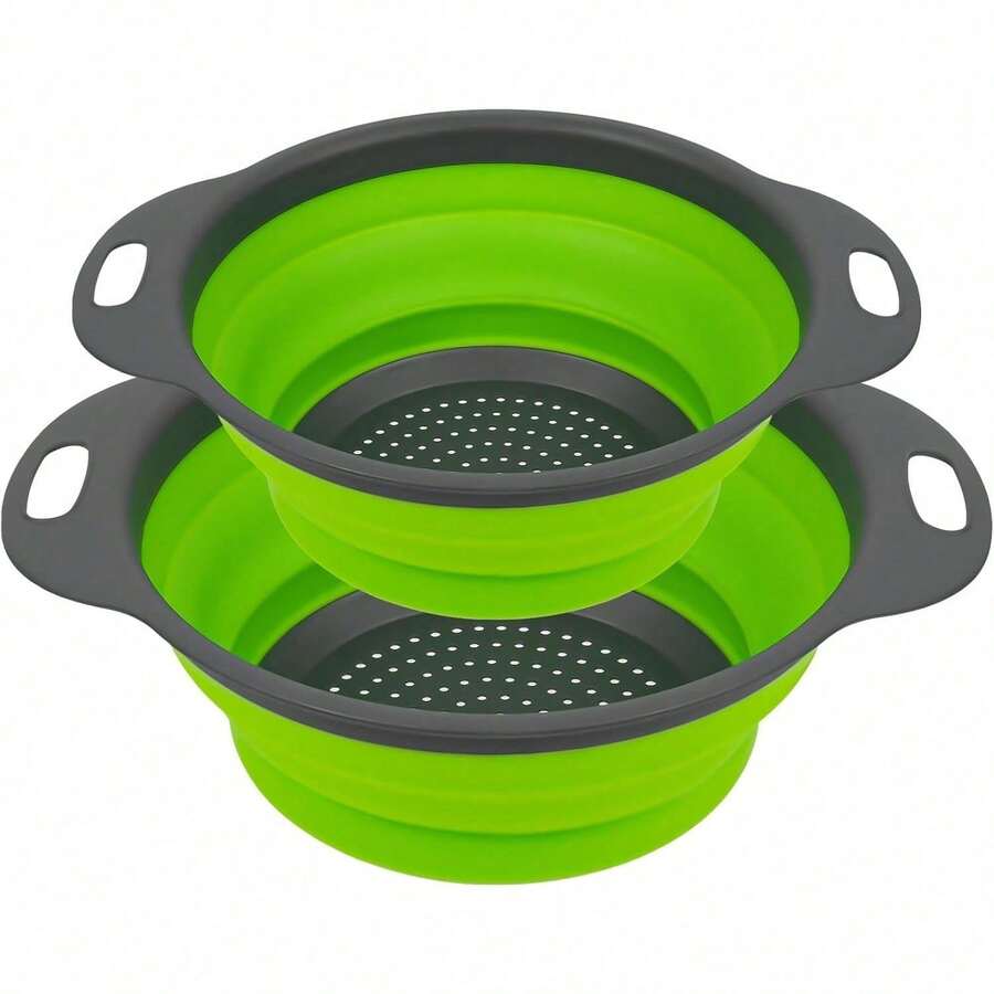 Collapsible Silicone Colander (Green) - Easy Storage, Ideal For Draining Pasta, Veggies & Fruits, Also Works As A Fruit/Berry Bowl, Must-Have For Campers