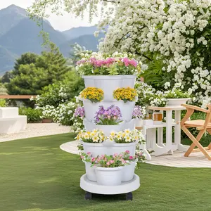 VECELO 5-Tier Vertical Gardening Stackable Planter for Strawberries, Flowers, Herbs, Vegetables and Succulents, White