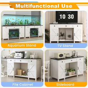 55-75 Gallon Aquarium Stand With Charging Station, Farmhouse Fish Tank Stand, Reptile Tank Stand Terrarium Stand with Drawer and Cabinet Storage, Sturdy Heavy Duty 53.5"×19.7" Tabletop