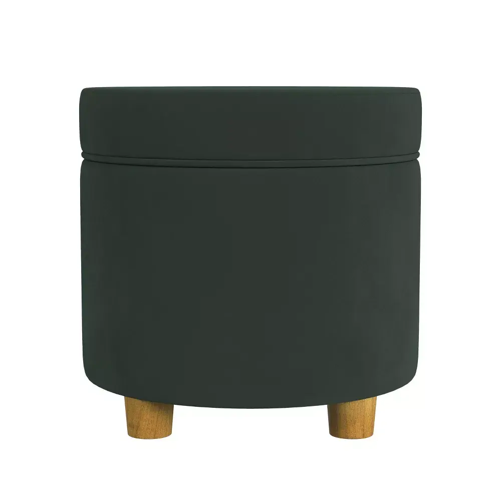 HomePop Velvet Storage Ottoman Round Modern Bedroom Living Room Green