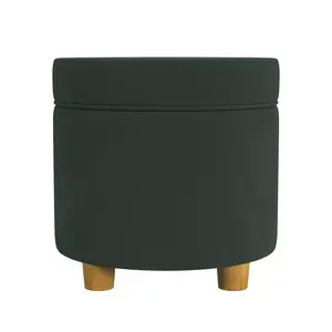HomePop Velvet Storage Ottoman Round Modern Bedroom Living Room Green