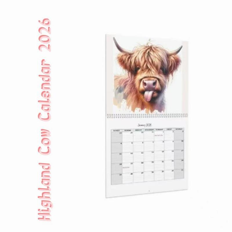 Scottish Highland Cow 2026 Wall Calendar, 12-Month Planner with Monthly Pages, Perfect Gift for Animal Lovers & Home Decor Enthusiasts, Office Stationery Supplies