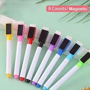 Whiteboard Marker Pen Set, 8 Counts/set Magnetic Whiteboard Marker Pen, Erasable Writing Pen, Writing Stationery for Home School Office Dormitory