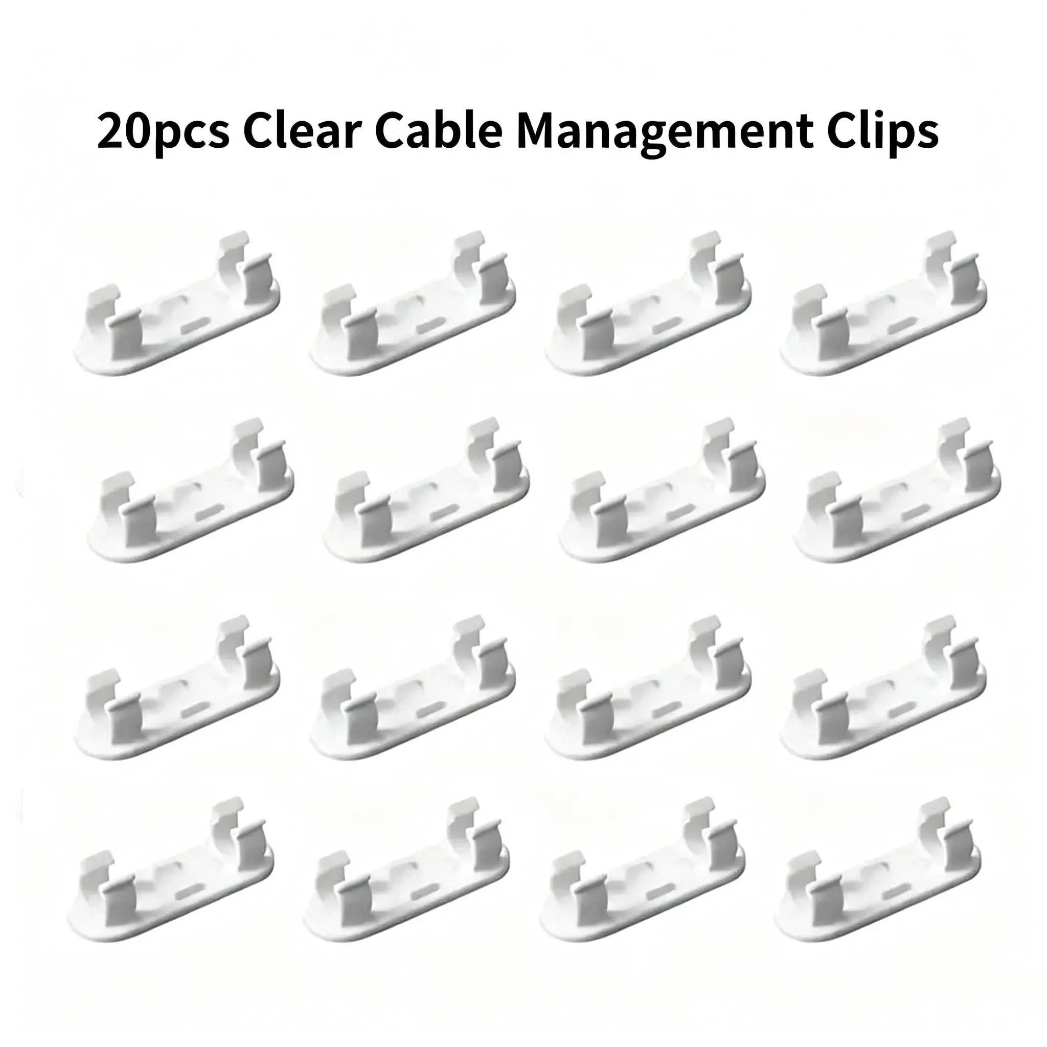 20pcs Adhesive Clear Cable Management Clips - Home & Office Cable Organizers for TV, PC, Ethernet, Under Desk, Wall