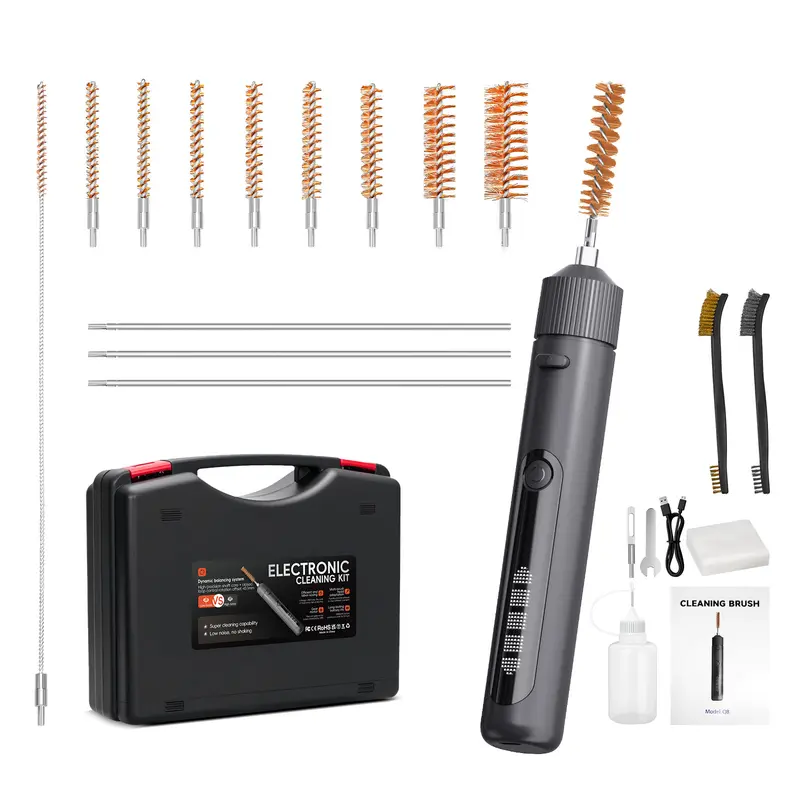 Portable Toolbox Metal Shooting Cleaning Kit - Enhanced Portability, Rotational Cleaning Method, All-Caliber Pistol/Revolver/Shotgun Compatibility, Brass Brushes, 2000mAh Rechargeable Batteries Built-In, Charging Cable, Eco-Friendly Packaging for Hunters