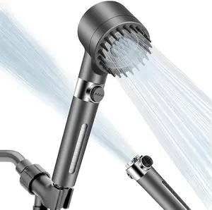 Shower Head with Hose and on off Switch, 3 Setting High Pressure Handheld Shower Head, Removable Shower Head with hose, Adjustable Angle Bracket, Low-Reach Wand Holder, Black