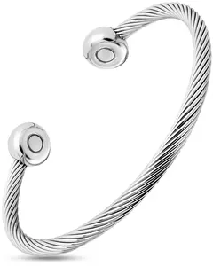 MagnetRX Twisted Cable Magnetic Bracelet Cuff (Color: Silver)
