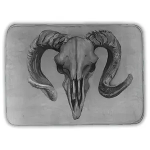 360 stand Modern Grayscale Aries Skull Bath Mat - 17x24 in., Absorbent Bath Rug, Rectangle Bathroom Decor Ideas for Farmhouse Bedroom