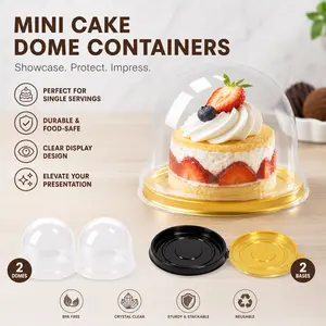 100 Clear Mini Cupcake Boxes – 50 Gold + 50 Black | 2.76" x 1.78" Individual Dome Containers for Muffins, Cookies, Mooncakes & Party Favors