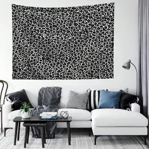1pc Black & White Leopard Print Tapestry, Polyester Wall Hanging Decor For Living Room, Bedroom, Office, Home Decor, Party, Rectangular Printed Kitchen Wall Hanging Cloth With Drape,  Flags signature decorative banner Vintage Heated Rivalry Eilish