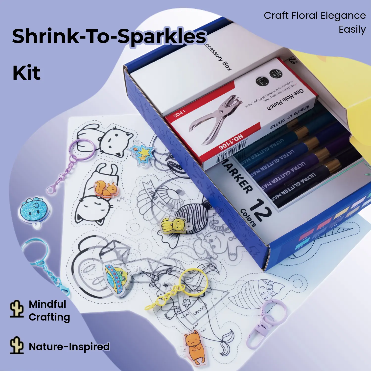 Casexile Shrink-to-Sparkles Jewelry Kit – Retro Botanical Charms & DIY Craft Supplies, Ideal Valentine’s Gift for Creative Minds, Valentines Day, 25+ Pre-Cut, All-In-One Set