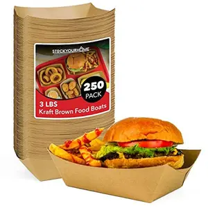 [250 Pack] Extra Large Disposable Brown Kraft Paper Food Trays, 3-Lb Concession Tray, Serving Boats for Party Snacks, Taco Bar, Seafood, Nachos Plates