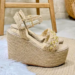 Sole Sandalia deplataforma 12 cm Peep Toe Walking Shoes with Decorative Stonework & Yutec Material for Comfortable Everyday Wear