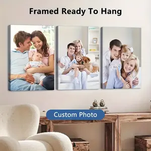 2D Flat, 3pcs Custom Photo Wooden Framed Canvas Painting or UnFramed Canvas Poster, Personalized Family, Lover, Friends, Pets, Souvenir Pictures, Life Photos, Perfect Gift for Friends, Family And Partner, Living Room, Bedroom Wall Decor