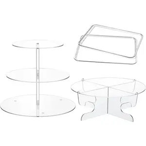 4 PC Acrylic Cake Stand Set Include 3 Tier Round Cake Stand 1 Tier Dessert Stands Holder 2 Serving Platter for Home Tea Wedding Birthday Baby Shower Supplies(Clear)