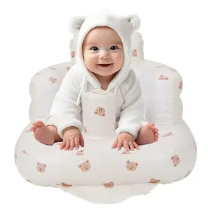 Baby Blow-Up Floor Seat with Bear Head Design – 3 Months+ Inflatable Chair with Suction Cups & Built-in Air Pump