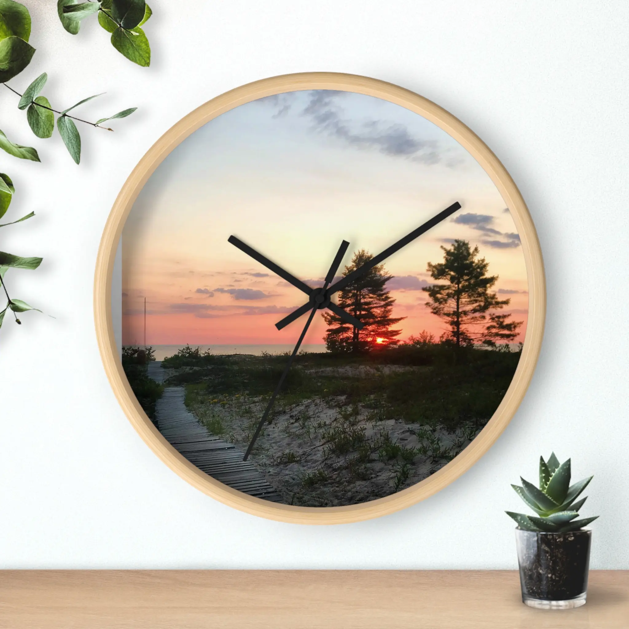 Sunset Beach Path Wall Clock | Coastal Sunset Photography Clock