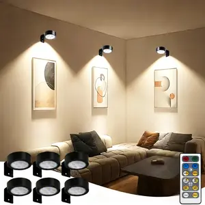 6/3pcs Modern Magnetic LED Picture Lights for Wall - Battery- Dimmable Art Display Lighting with Timer & Remote, Wireless Puck Lights Suitable for Picture Frames, office wardrobe display cabinet corridor staircase art decoration