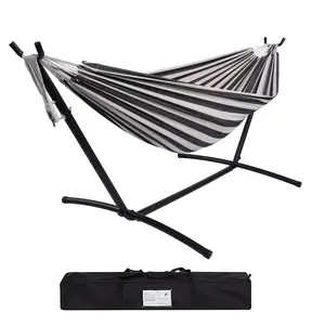 Hammock with Stand for Outside, Heavy Duty Space Saving Steel Stand with 500 lb Capacity,Double Hammock with Portable Carrying Bag, Patio,Yard, Black