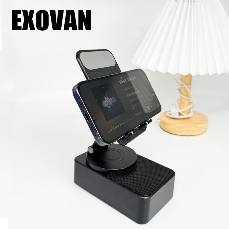 2PCS Wireless Audio Bluetooth Speaker 5in1 Phone Holder Emergency Rechargeable withColorful Ambient Light 300° Foldable for Tablet iPhone Android, Gifts for Men Women ，Black with LED Nightlight Wireless Induction Bluetooth Speaker Stand