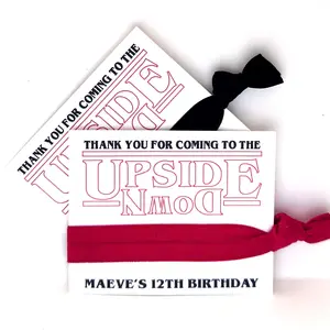 Upside Down Birthday Hair Tie Favor | Stranger Things Inspired Party | Personalized Teen Birthday Favors | Retro 80s Party Thank you Gift