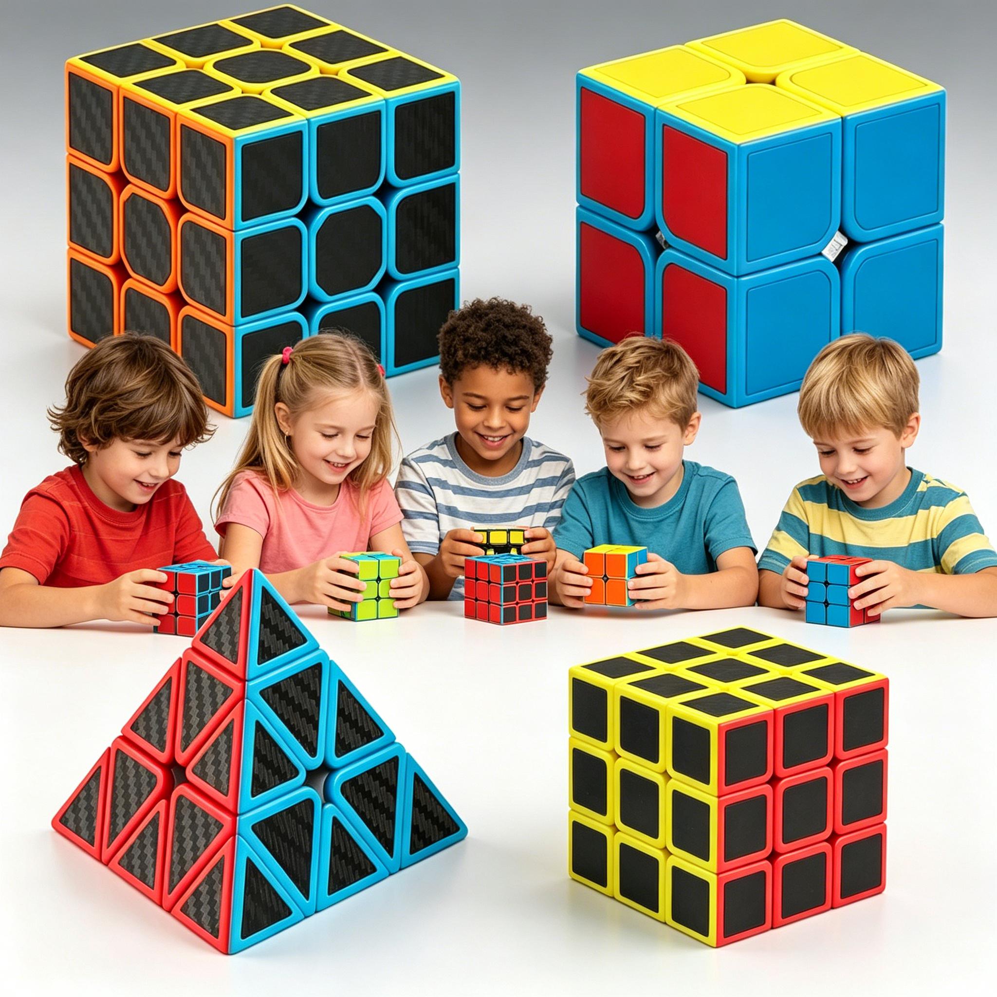 Speed Cube Set, 4 Pack Magic Cube Bundle Includes 2x2x2 3x3x3 4x4x4 Pyramid Puzzle Cube, Carbon Fiber Sticker Smooth Turning Brain Teaser Toy, Birthday Party Christmas Stocking Stuffers Gift for Kids Teens Adults Speed Cube Set, 4 Pack Magic Cube Bundle Includes 2x2x2 3x3x3 4x4x4 Pyramid Puzzle Cube, Carbon Fiber Sticker Smooth Turning Brain Teaser Toy, Birthday Party Christmas Stocking Stuffers Gift for Kids Teens Adults