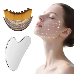 Contour Face Brush and Stainless Steel  Gua Sha Massage  Board for Sculpting & Massage for Lymphatic Drainage & Facial Fatigue Relief,  Designed to Fit The Skin Precisely