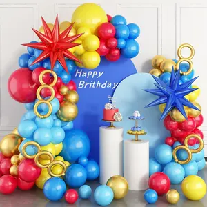 Balloon Arch Kit, Red Blue Yellow Balloons Garland Kit With Explosion Star Foil Balloons For Cartoon Carnival Circus Theme Birthday Party Baby Shower Decorations