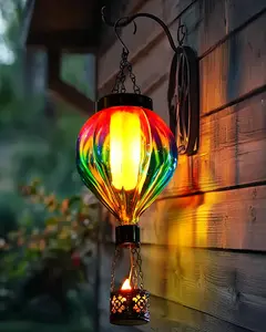 Hot Air Balloon Solar Lantern Outdoor  with Flickering Flame Gifts for Women Grandma Mom Glass Hanging Solar Lights Decorative for Outside Wall Front Porch Yard Garden Fence