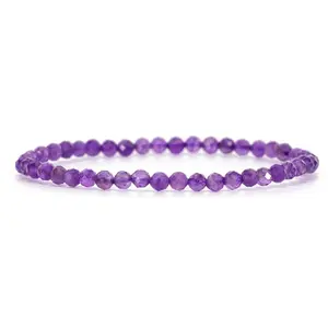 Angelstones Natural Amethyst Gemstone Stretch Bracelet, 4mm Faceted Round Beads, Crystal Healing for Women