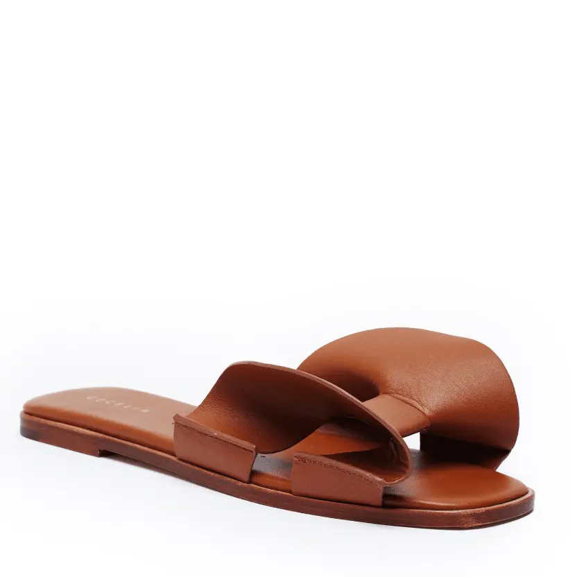 WENDY - COGNAC LEATHER FLAT SANDAL