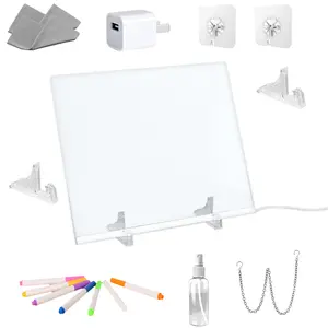 LED Note Board with Colors,  7 Modes & 4 Colors Acrylic Dry Erase Boards with Light, 7 Markers, Include Adapter, Hanging Chain, Led Drawing Board for Kids with Stand,Children's gift, Christmas gift