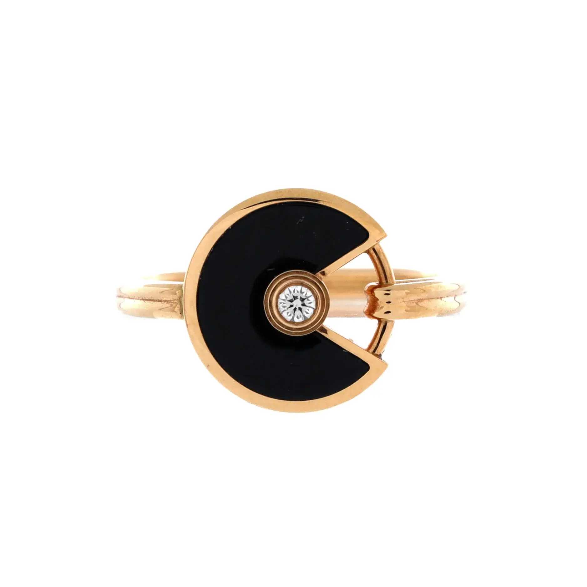 Pre-owned Cartier Amulette De Cartier Ring 18K Rose Gold with Diamond and Onyx by Rebag