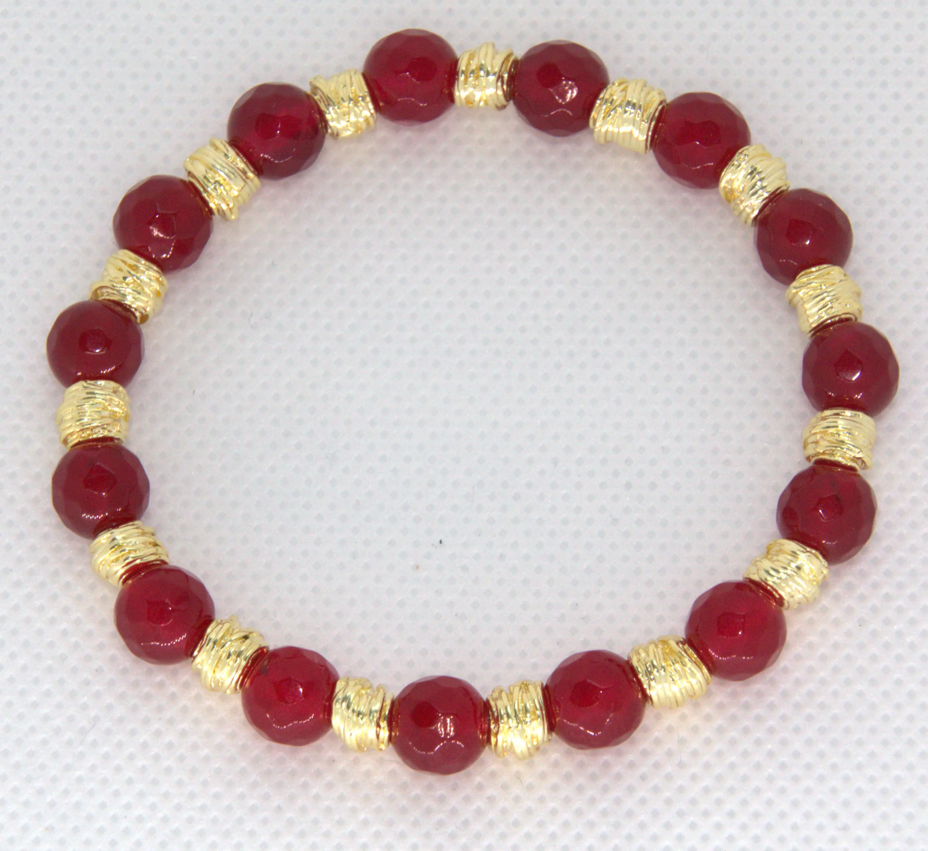 Natural Ruby Chalcedony 8mm semi-precious stone, with plated 18k gold accent. rose petal bracelet lucky bracelet goodluck bracelet pulsera roja