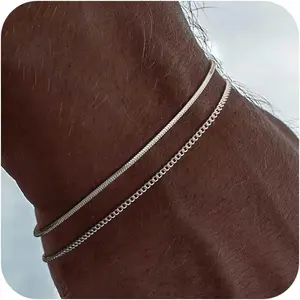 FREEKISS Figaro & Snake Box Bracelets 2mm/3mm/5mm Cuban Chain 6.5/7/7.5/8/8.5/9 Inch Unisex Jewelry Men's Gift Lobster Claw Clasp Men's Bracelet