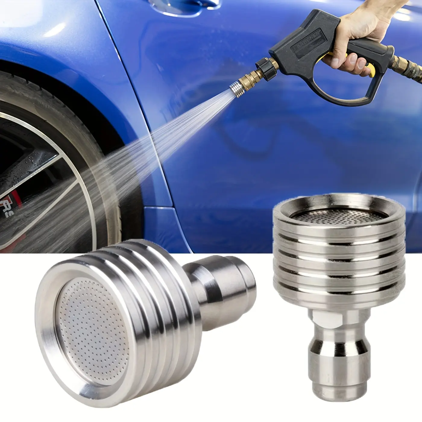 High-Pressure Stainless Steel Car Wash Gun with 1/4 Quick-Attach Spray Nozzle, Garden Hose Connector for Outdoor Car Wash and Outdoor Watering, Adjustable Water Pressure, Car Wash Jet