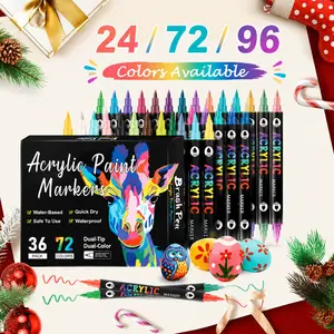Acrylic Paint Marker Pen Set, 12/36/48pcs DoubleTip Double Color Acrylic Paint Marker Pen, ArtSupplies, Art Materials, Art Craft Supplies, AcrylicArt Kit for Rock Painting, Wood, Canvas, Stone,Glass, Christmas Gift, Acrylic Markers summerwins