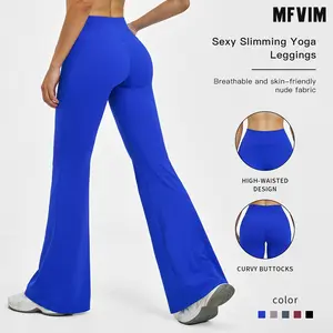MFVIM solid-color yoga flared pants, high-waisted slim long pants for outdoor casual running and fitness