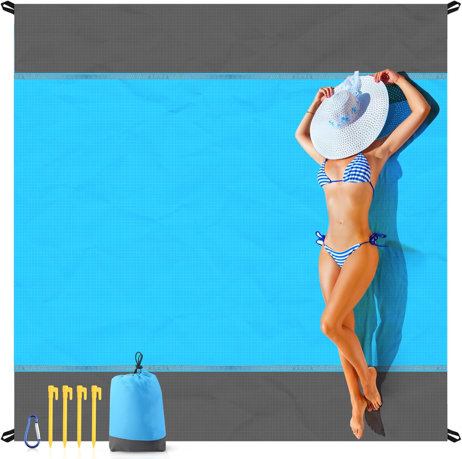 Extra Large Beach Blanket 79" x 83" Sandproof & Waterproof, Lightweight Foldable Picnic Mat, Portable Travel Camping Hiking Outdoor Beach Mat for Family