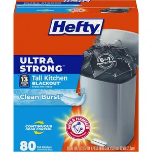 13 Gallon Trash Bags, Black Tall Trash Bags 13 Gallon Size, Break Resistant Drawstring Enclosure, Continuous Odor, Blackout, Scent, 80 Bags