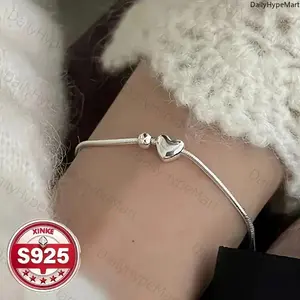 925 Sterling Silver Bracelet with Heart Charm, Minimalist Gift for Weddings & Valentine's Day