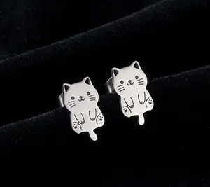 Cat Earrings Versatile Style Lightweight Comfortable Women Girls All Ages Stainless Steel Hypoallergenic Cartoon Design